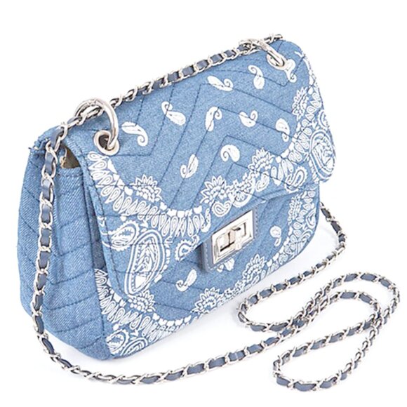 BNWT Paisley Bandana Printed Quilted Denim Crossbody Swing Bag - Picture 2 of 5